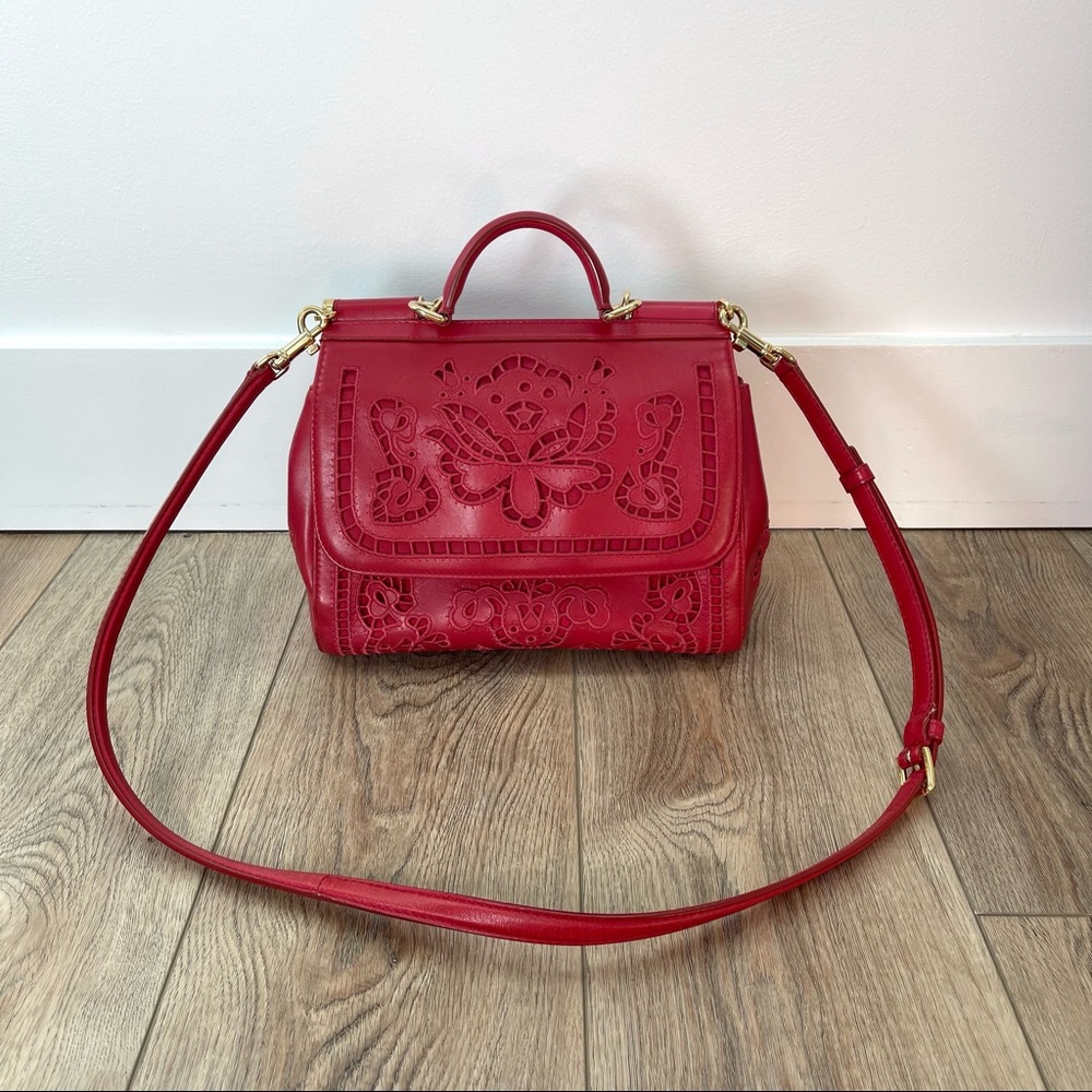Dolce & Gabbana Medium Sicily Satchel Bag In Intaglio Leather in Red - Picture 1 of 17